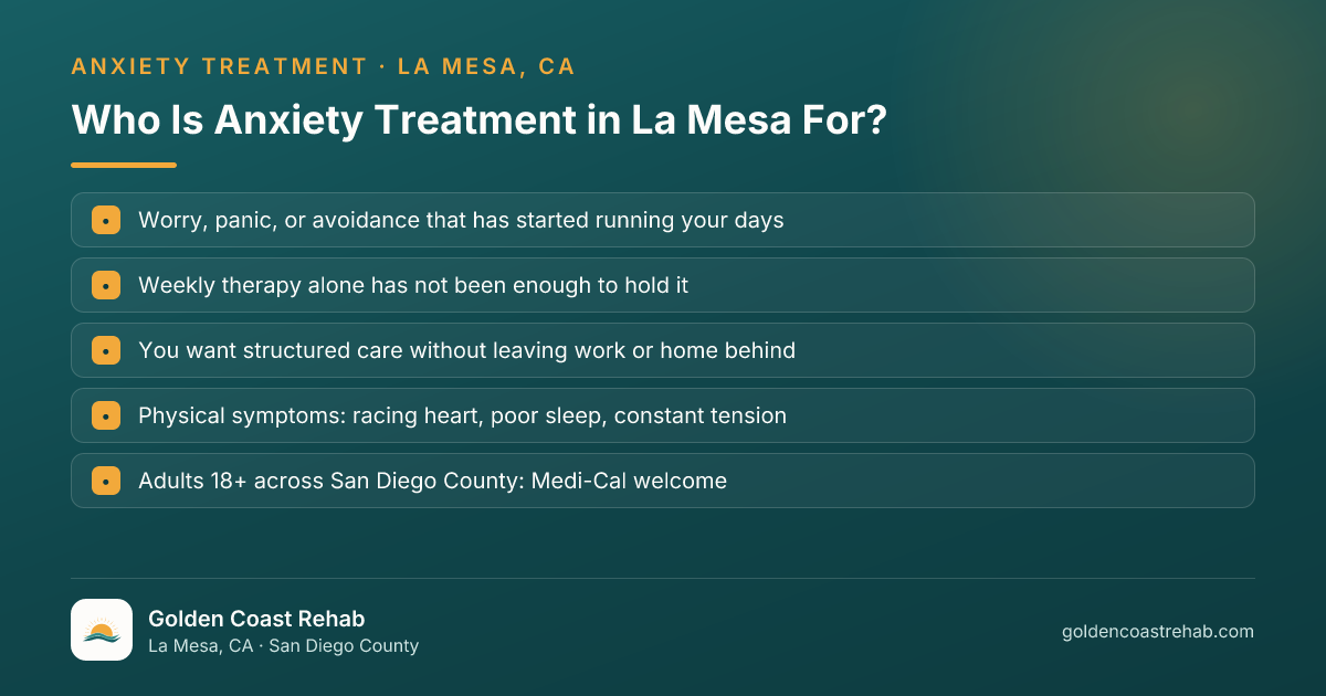 Who La Mesa Anxiety is for: eligibility checklist