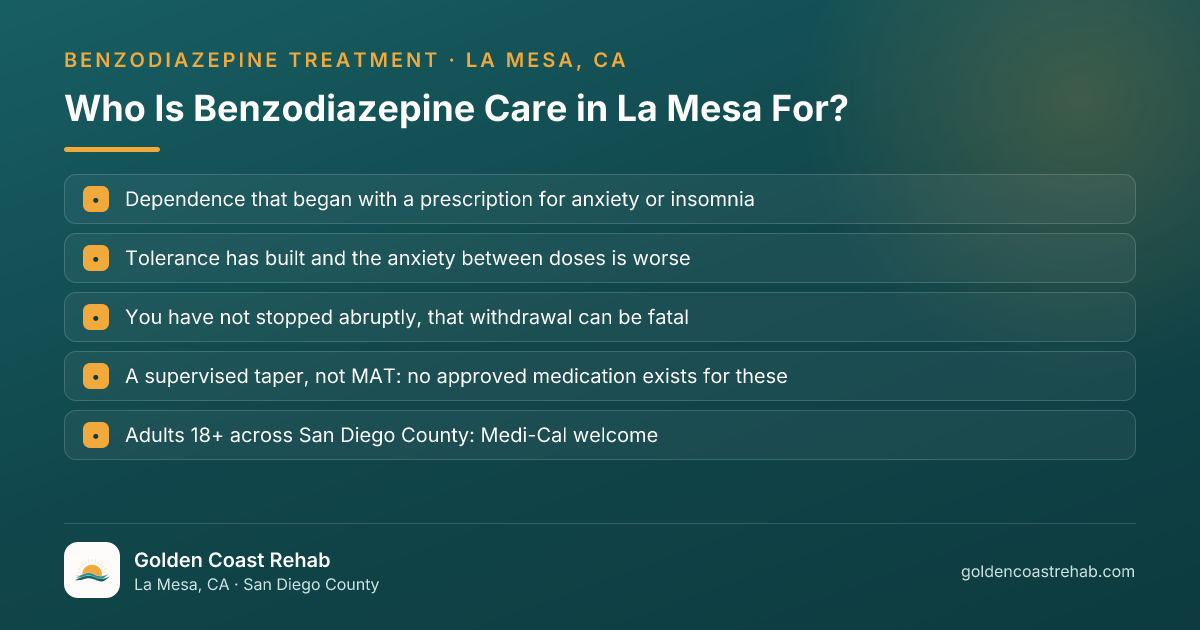 Who La Mesa Benzodiazepine Addiction is for: eligibility checklist