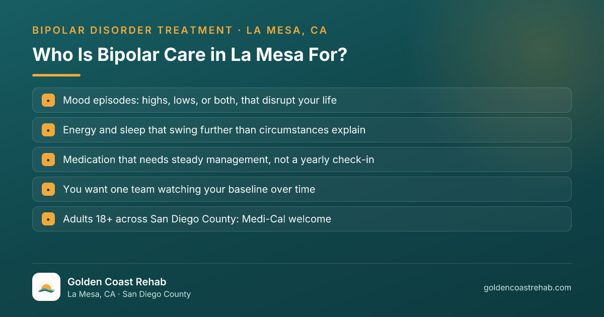 Who La Mesa Bipolar Disorder is for: eligibility checklist