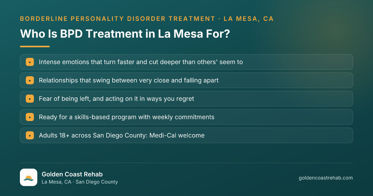 Who La Mesa Borderline Personality Disorder (BPD) is for: eligibility checklist