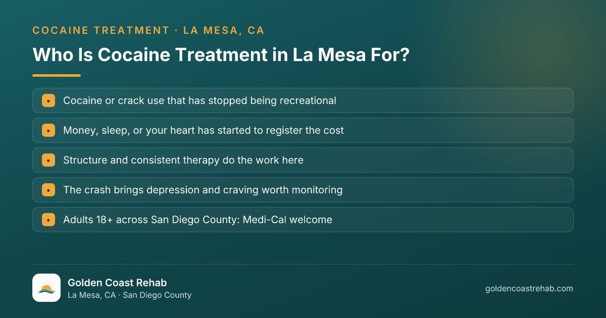 Who La Mesa Cocaine Addiction is for: eligibility checklist
