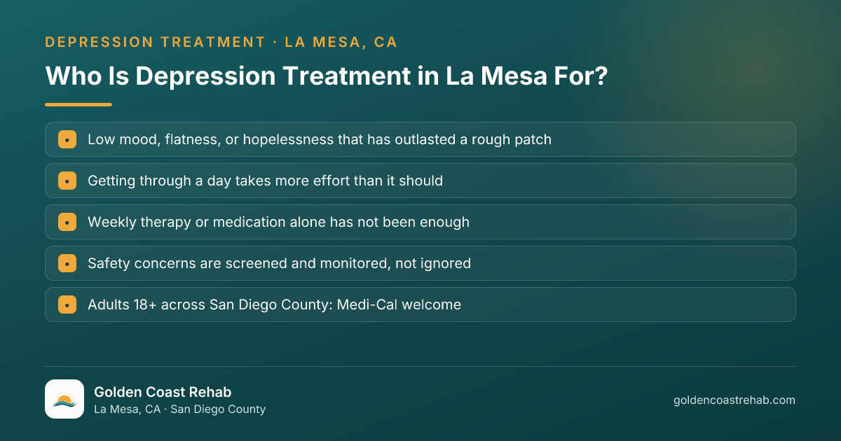 Who La Mesa Depression is for: eligibility checklist
