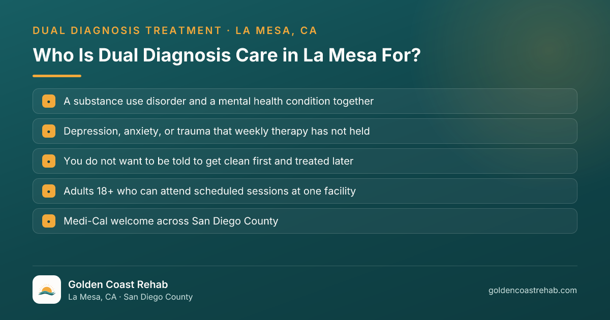 Who La Mesa Dual Diagnosis Treatment is for: eligibility checklist