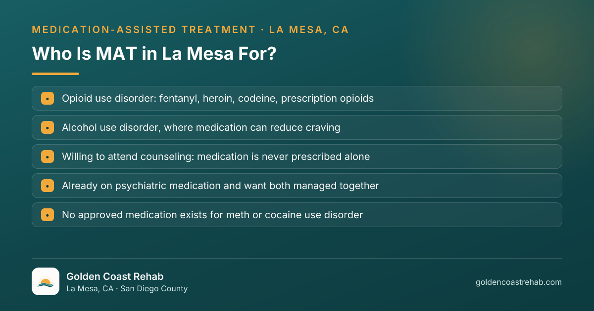 Who La Mesa Medication-Assisted Treatment (MAT) is for: eligibility checklist