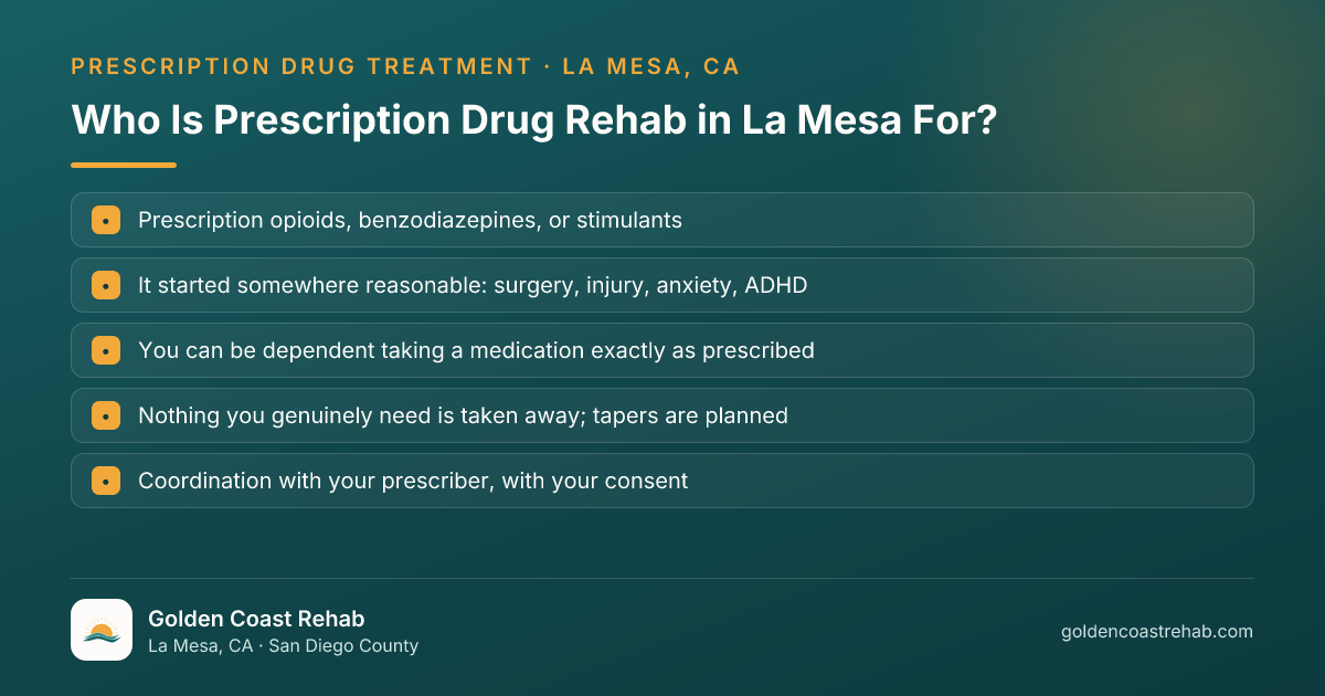 Who La Mesa Prescription Drug Addiction is for: eligibility checklist