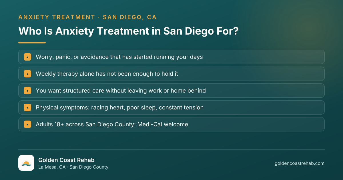 Who San Diego for Medi-Cal Adults Anxiety is for: eligibility checklist