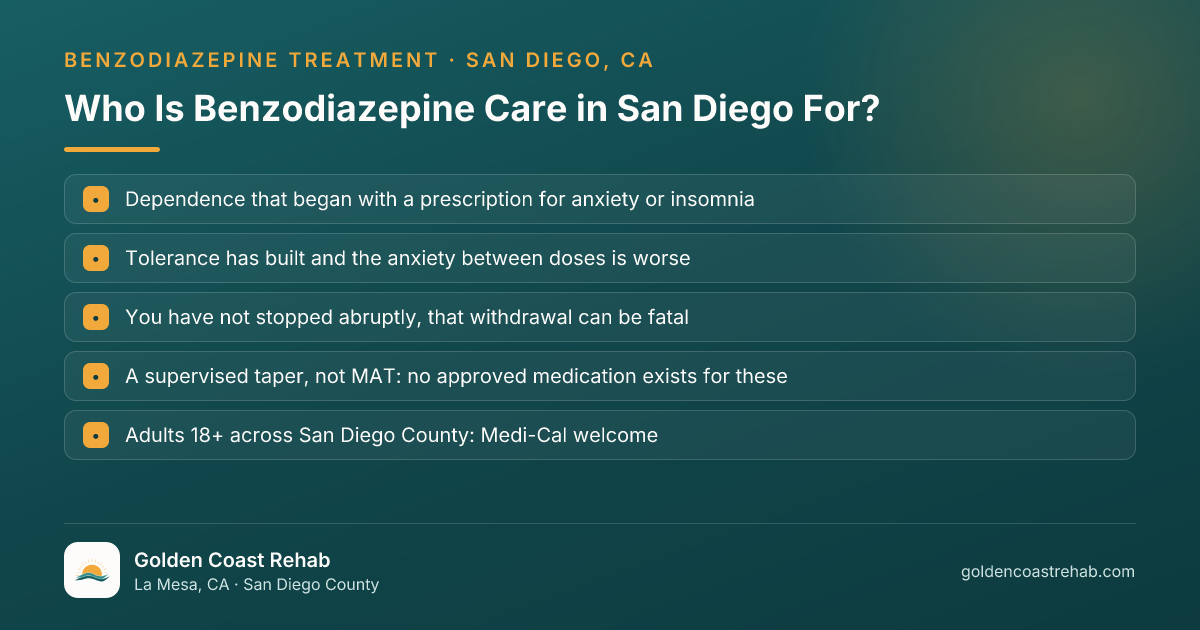 Who San Diego for Medi-Cal Adults Benzodiazepine Addiction is for: eligibility checklist