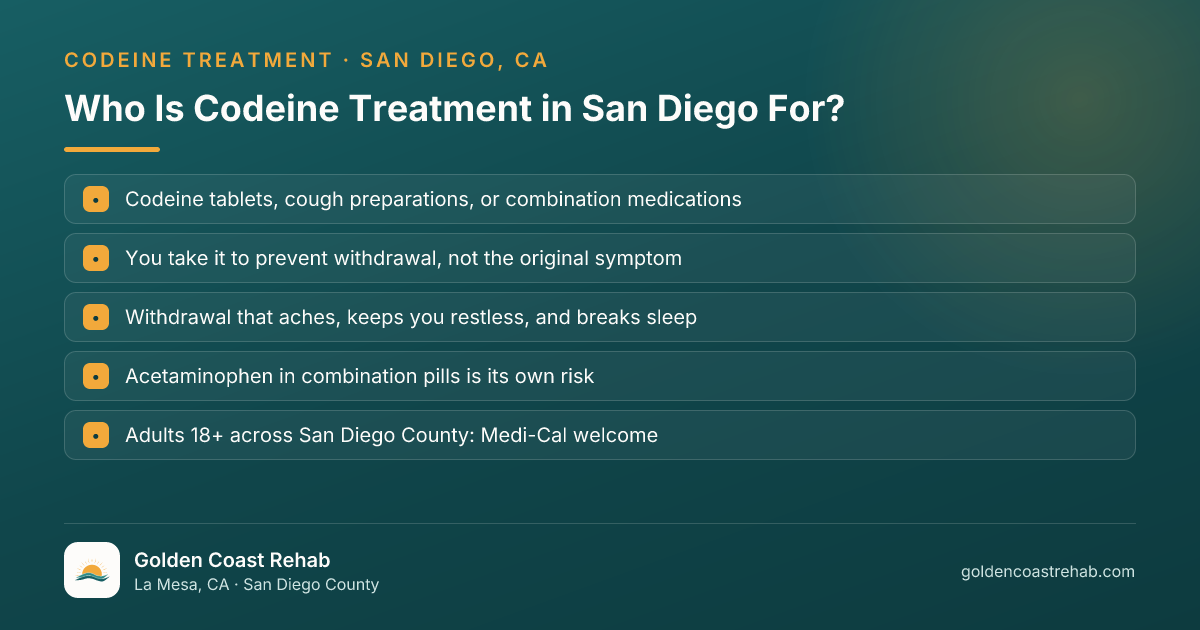 Who San Diego for Medi-Cal Adults Codeine Addiction is for: eligibility checklist