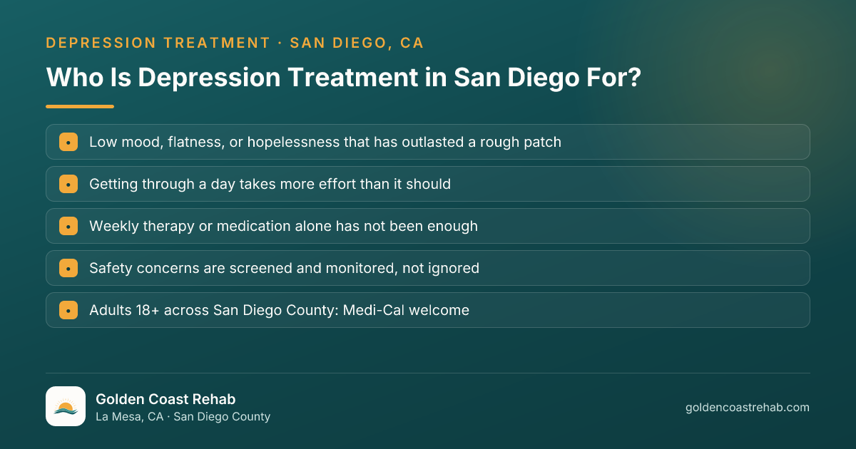 Who San Diego for Medi-Cal Adults Depression is for: eligibility checklist