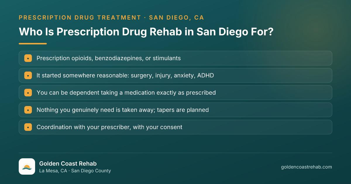 Who San Diego for Medi-Cal Adults Prescription Drug Addiction is for: eligibility checklist