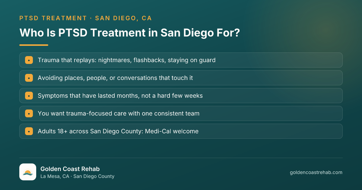 Who San Diego for Medi-Cal Adults PTSD is for: eligibility checklist