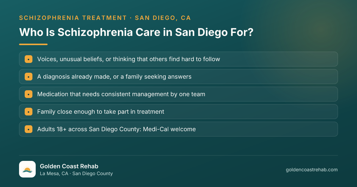 Who San Diego for Medi-Cal Adults Schizophrenia is for: eligibility checklist