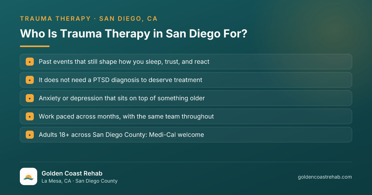 Who San Diego for Medi-Cal Adults Trauma is for: eligibility checklist